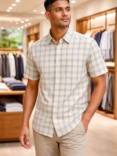Men’s Cotton Checked Short Sleeve Shirt – 200 GSM
