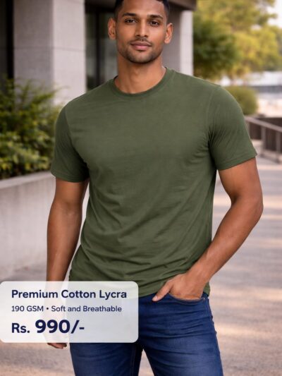 Premium Cotton Lycra T-Shirt – Soft & Breathable (190 GSM)